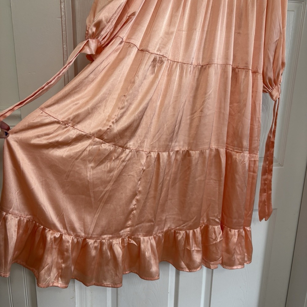 asos Satin Tiered Maxi Dress Sz 2 Coral Pink Salmon Flowy Oversized Silky Pastel - Picture 3 of 14